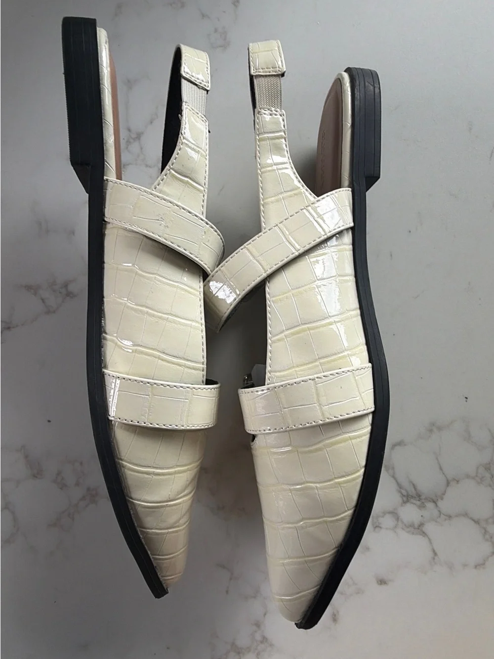 Old Navy Cream Croc-Embossed Pointed Slingback Flats with Dual Buckles